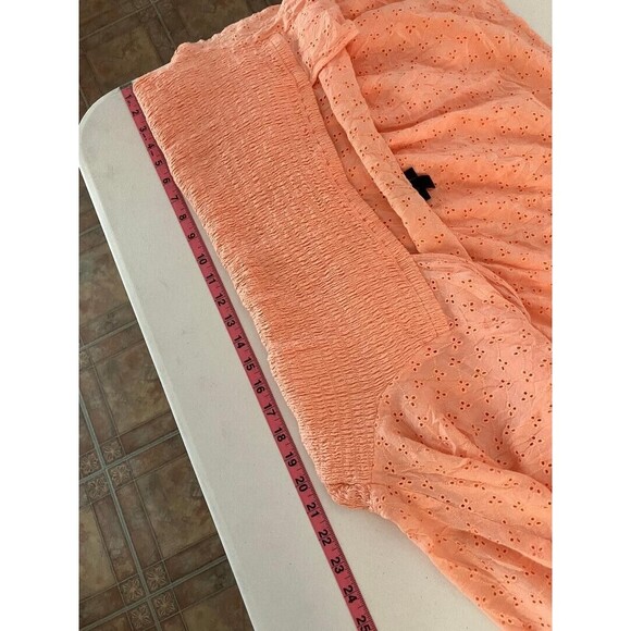 Torrid Woman's Top 4X Peach Pink Peasant Blouse Floral Flowy Square Neck Shirt - Picture 7 of 8